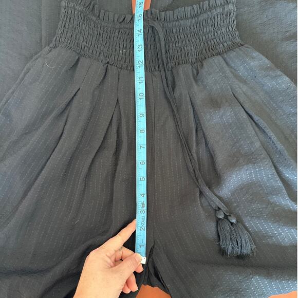 Mustard Seed Black Wide Leg Palazzo Pants Shirred High Waist Tassel M - Picture 7 of 7